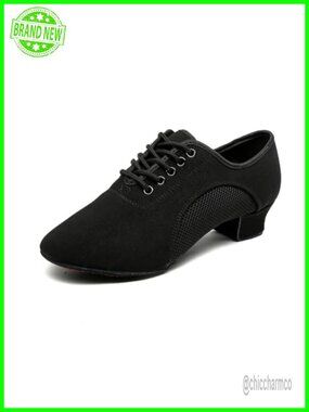 Women's Latin Ballroom Dance Shoes Suede Split Sole Cuban Heel Jazz